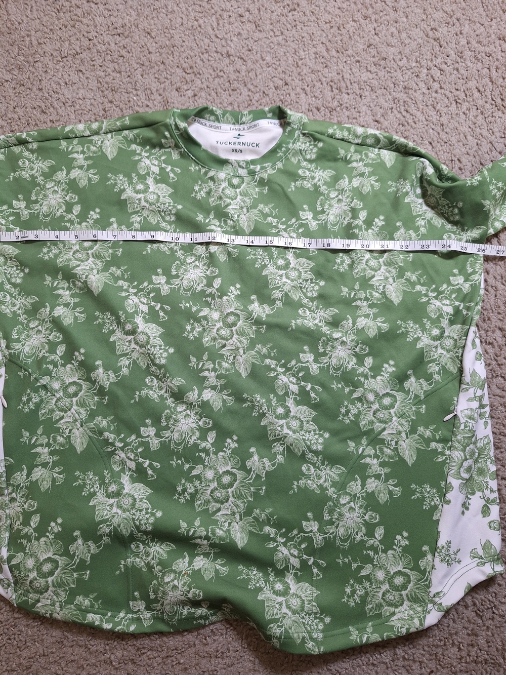 Tuckernuck French Green Toile Floral Swing Sweatshirt Mixed Media Pocket Sz S/XS - Picture 5 of 7